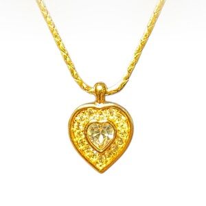 ✨Vintage Christian Dior Gold Heart Necklace with Rhinestones✨